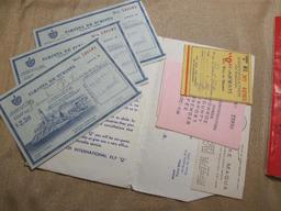 Cuba travel memorabilia from the 1950s, including four 1956 tourist cards, plane ticket stubs, air