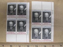 Two blocks of four Eisenhower 6-cent US Stamps, #1383