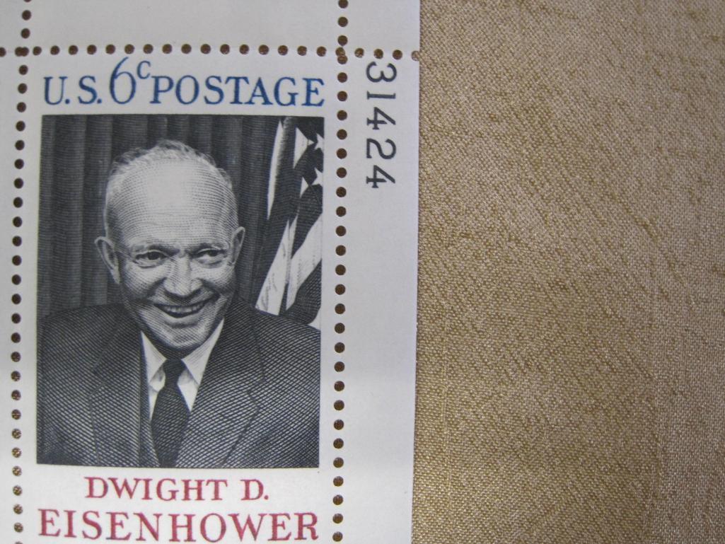 Two blocks of four Eisenhower 6-cent US Stamps, #1383
