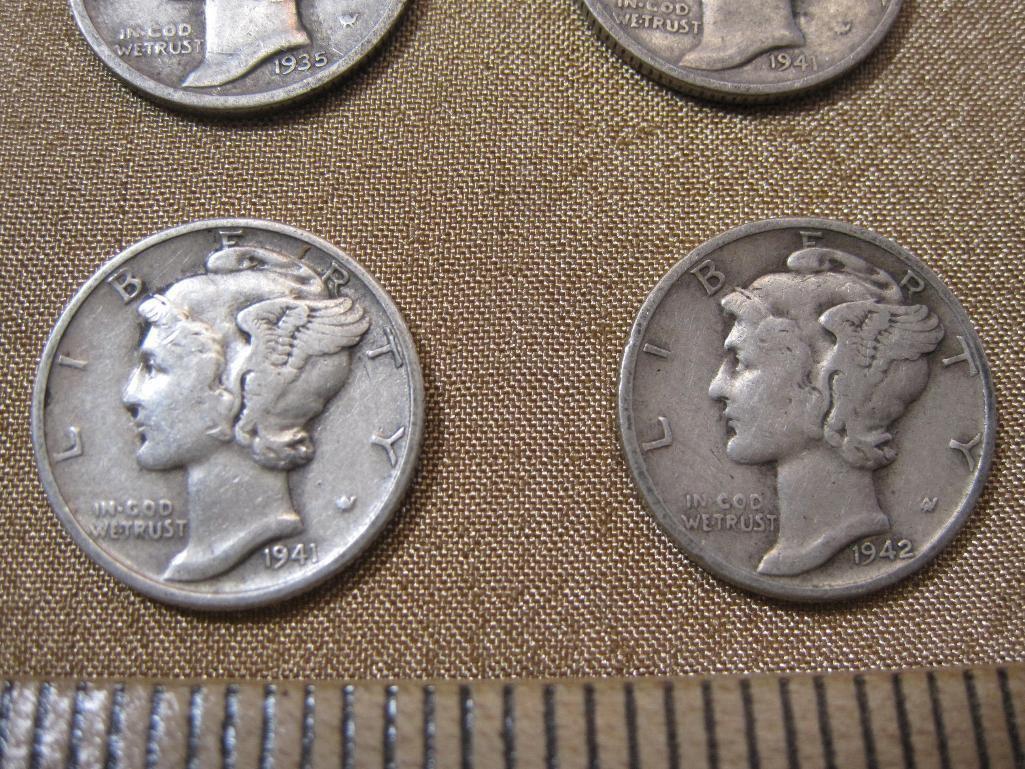 Four silver dimes, one 1935, two 1941 and one 1942, .34 oz