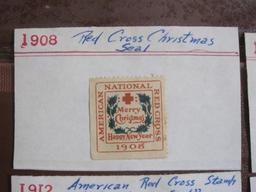 Eight early 1900s (1900-1930) Christmas Seals hinged to display cards