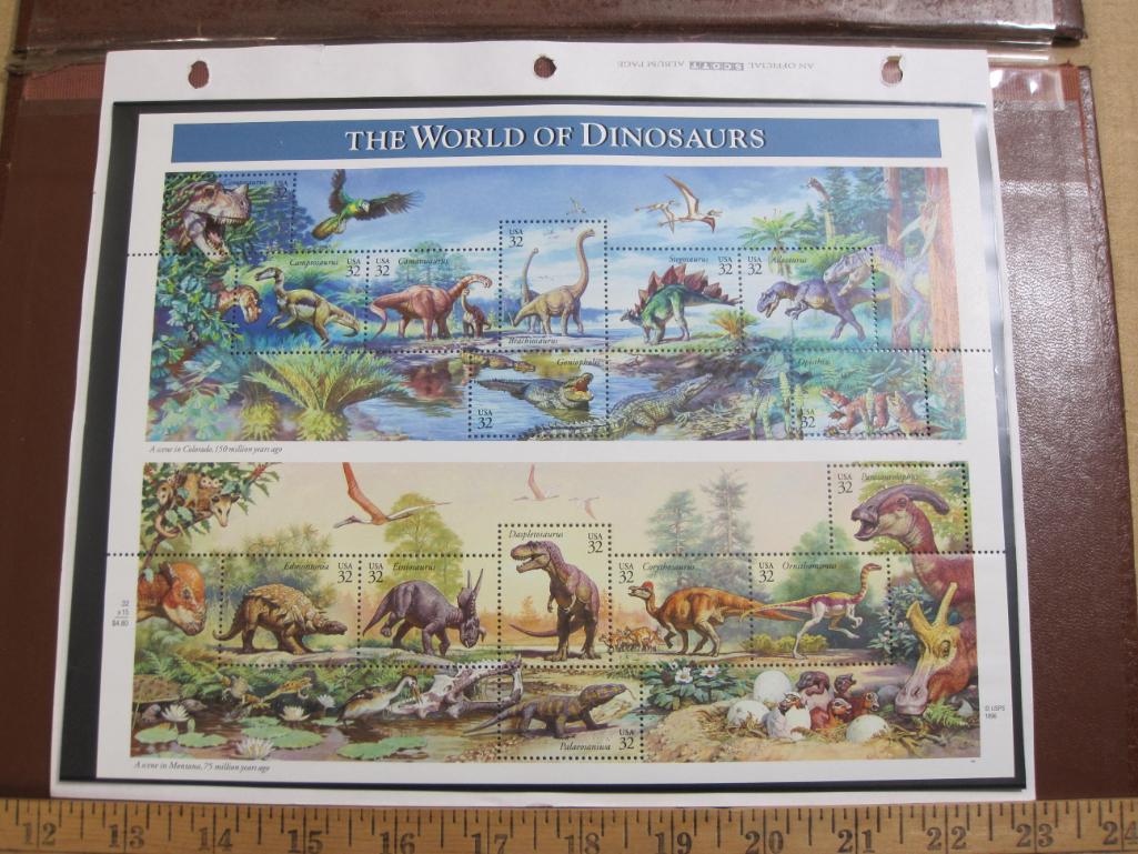 The World of Dinosaurs 1997 Souvenir Sheet of 15 32 cent US postage stamps, #3136. Also includes 5
