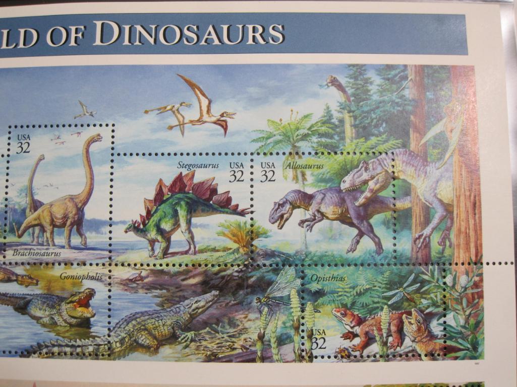 The World of Dinosaurs 1997 Souvenir Sheet of 15 32 cent US postage stamps, #3136. Also includes 5