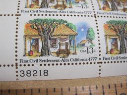 Block of 4 1977 First Civil Settlement, Alta California 13 cent US postage stamps, #1725