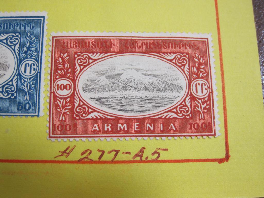 Five 1920 Armenia postage stamps, three of them hinged. (#273-A.5, 274-A.6, 275-A.6, 276-A.5 and