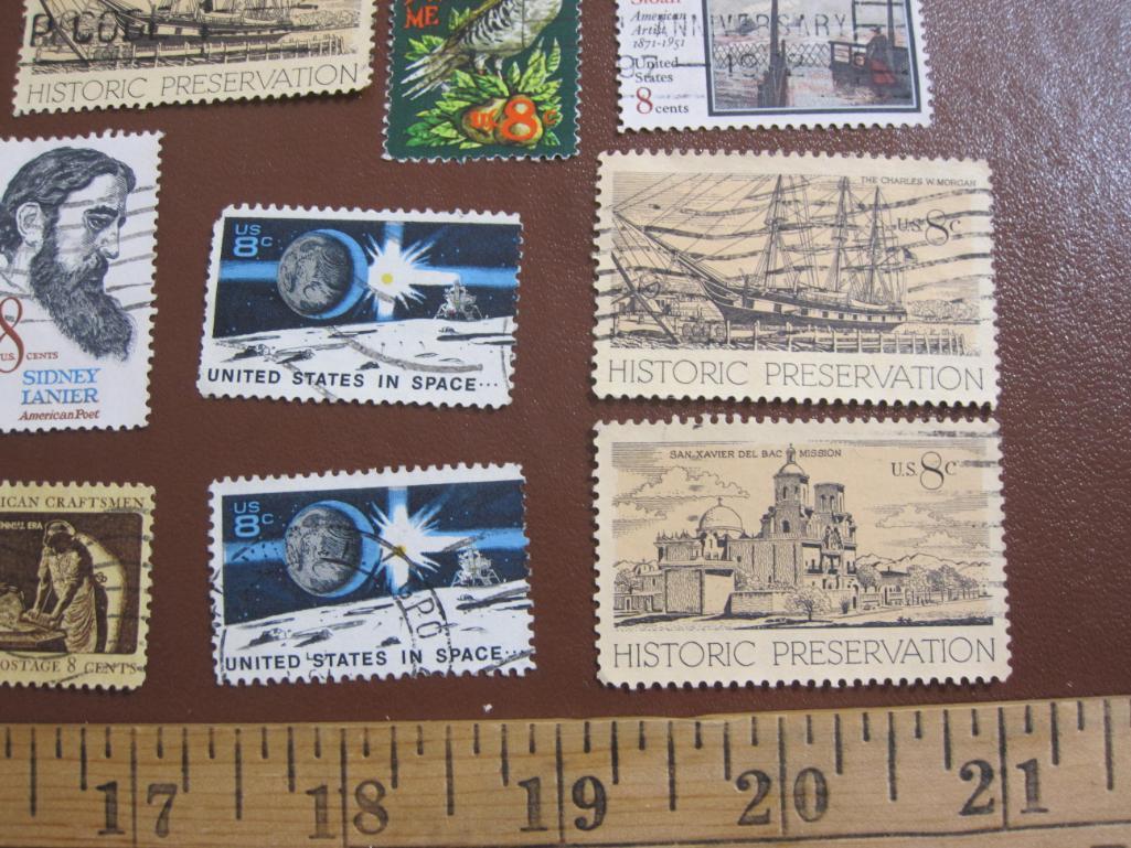 Lot of 20 + assorted cancelled 8 cent commemorative US postage stamps including 1951 John Sloan,