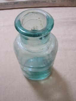 Seven Vintage Blue Green and Milk Glass Bottles