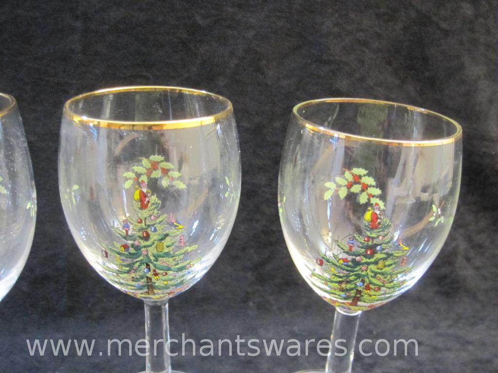Spode Christmas Tree Set of 4 All Purpose Wine Glasses in Original Box, 2 lbs 1 oz