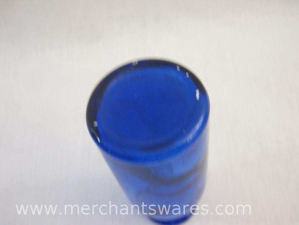 Five Assorted Blue Glass Bottles, Vase and more, 2 lbs 2 oz