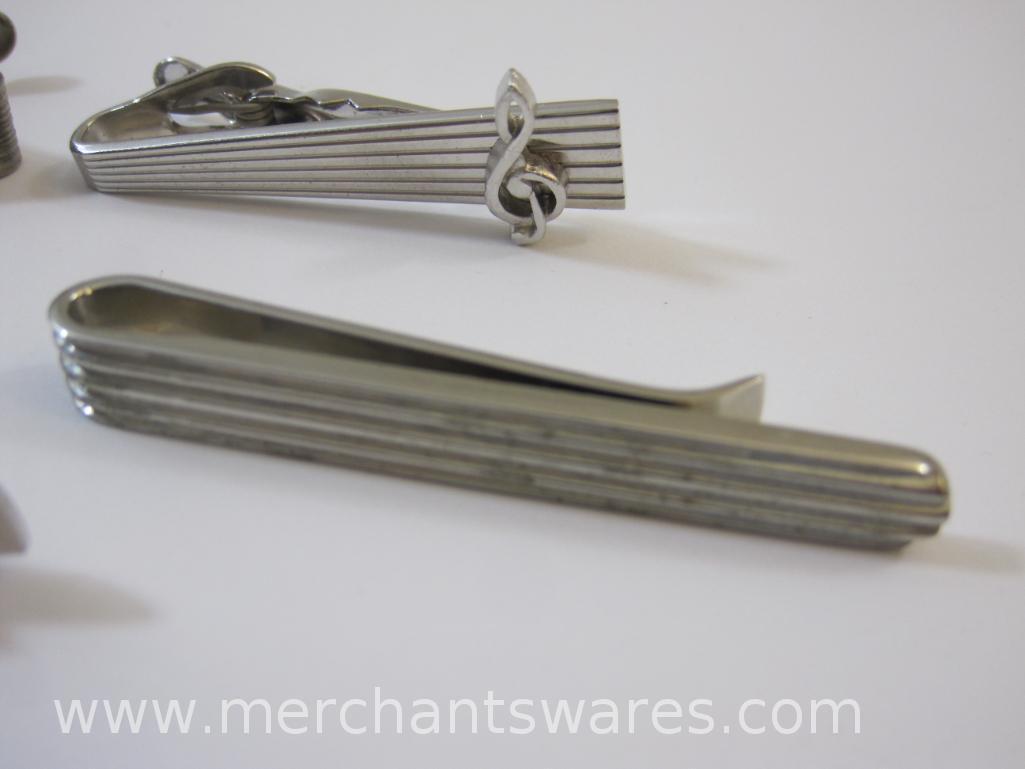 Assorted Silver Tone Tie Clips including Sterling Swank Tie Clip and more