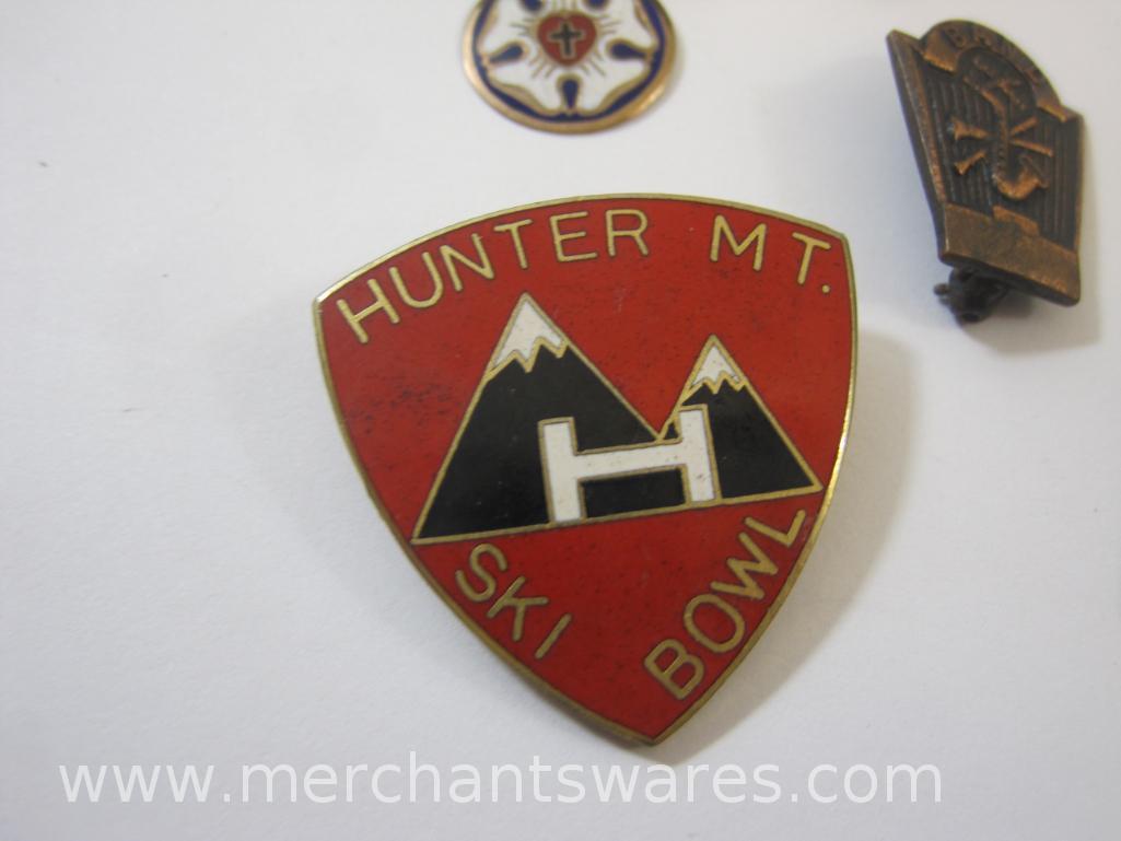 Assorted Pins and More including American Bowling Congress Belt Buckle, Hunter Mt Ski Bowl Pin,