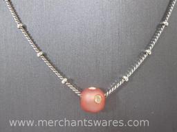 Sterling Silver Chain Necklace with Sparkling Pendant, approx 16 Inches Long