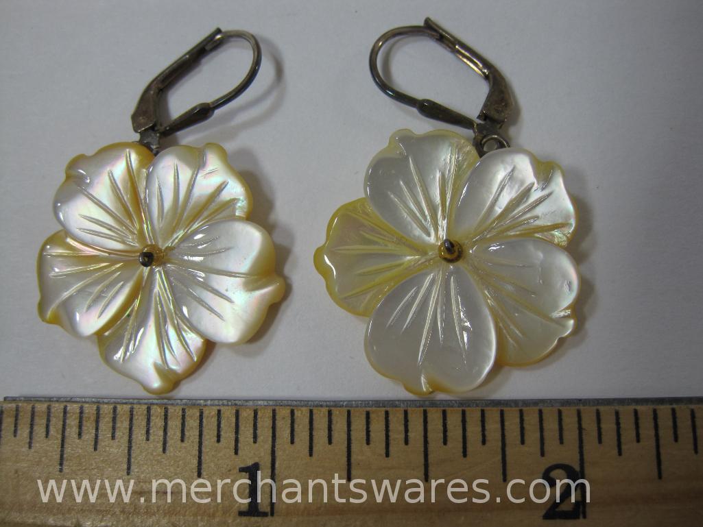 Two Pairs of Silver Earrings with Mother of Pearl Accents