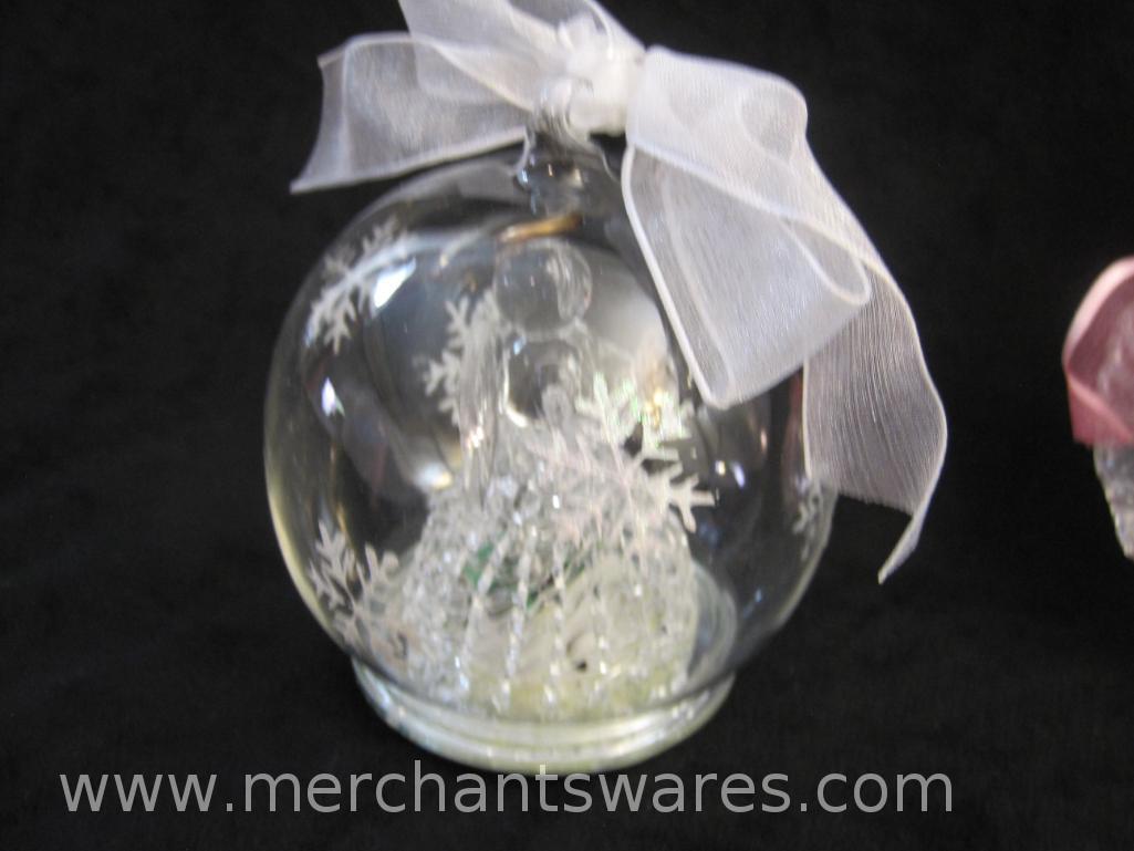 Two Spun Glass Ornaments including Lighted Angel and Heart, 9 oz