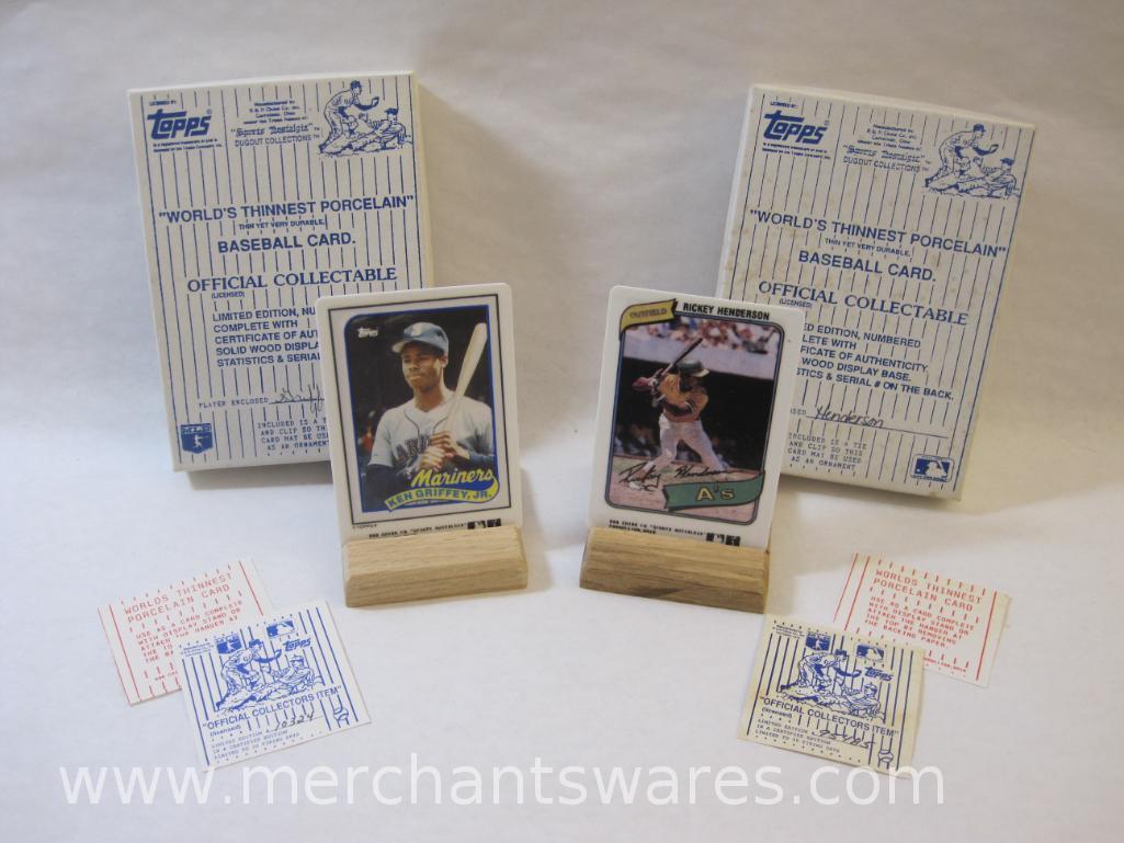 Two of the World's Thinnest Porcelain Baseball Cards including Ken Griffey Jr and Rickey Henderson,