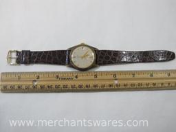 Elgin Waterproof Self-Winding Calendar Watch, Swiss Made, Base Metal Bezel with Hirsch Crocograin