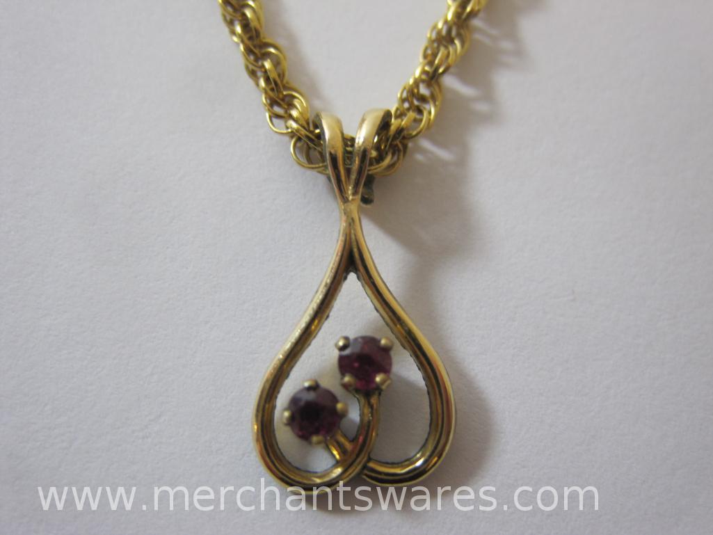 14 KT Gold 18 Inch Gold Twist Chain with Gold Filled Heart Shaped Pendant with Two Gemstones