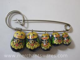Two Artsy Pins, One featuring Nesting Dolls, 1oz
