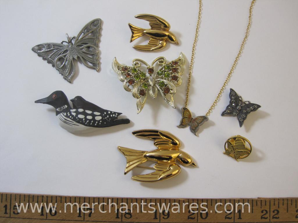 Butterfly and Bird Pendants and Pins, including a Silver and Marcasite Sterling Silver Butterfly