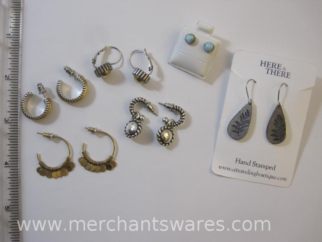 Lot of Pieced Earrings, Silver and Gold Tone