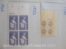 Twelve Blocks of Four US Postage Stamps including 8c Emily Dickinson (1436), 20c George Washington
