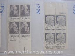 Twelve Blocks of Four US Postage Stamps including 18c Flowers (1876-1879), 18c George Mason (1858),
