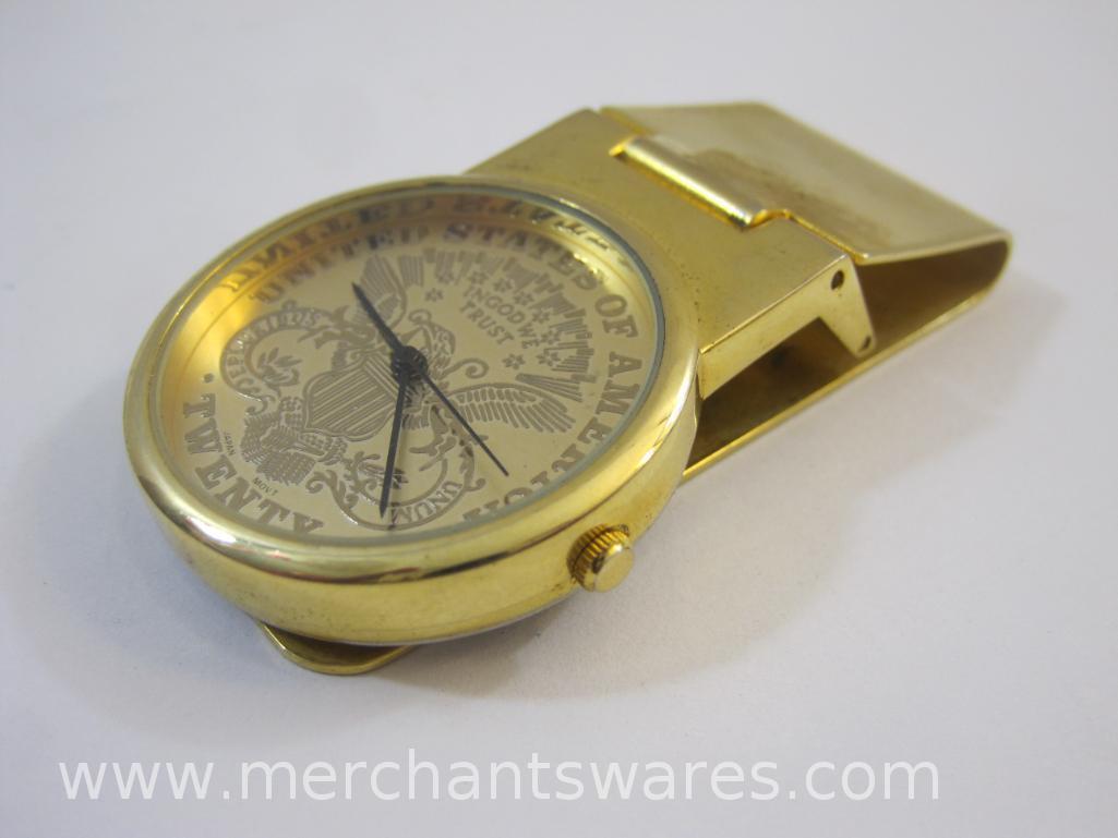 Vintage Colbri Verichron Gold Tone Money Clip Watch