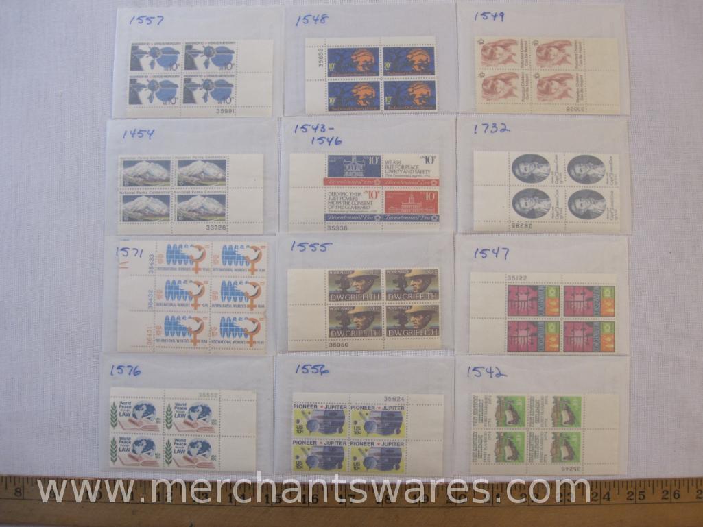 Twelve Blocks of US Postage Stamps including 10c World Peace Through Law (1576), 10c International