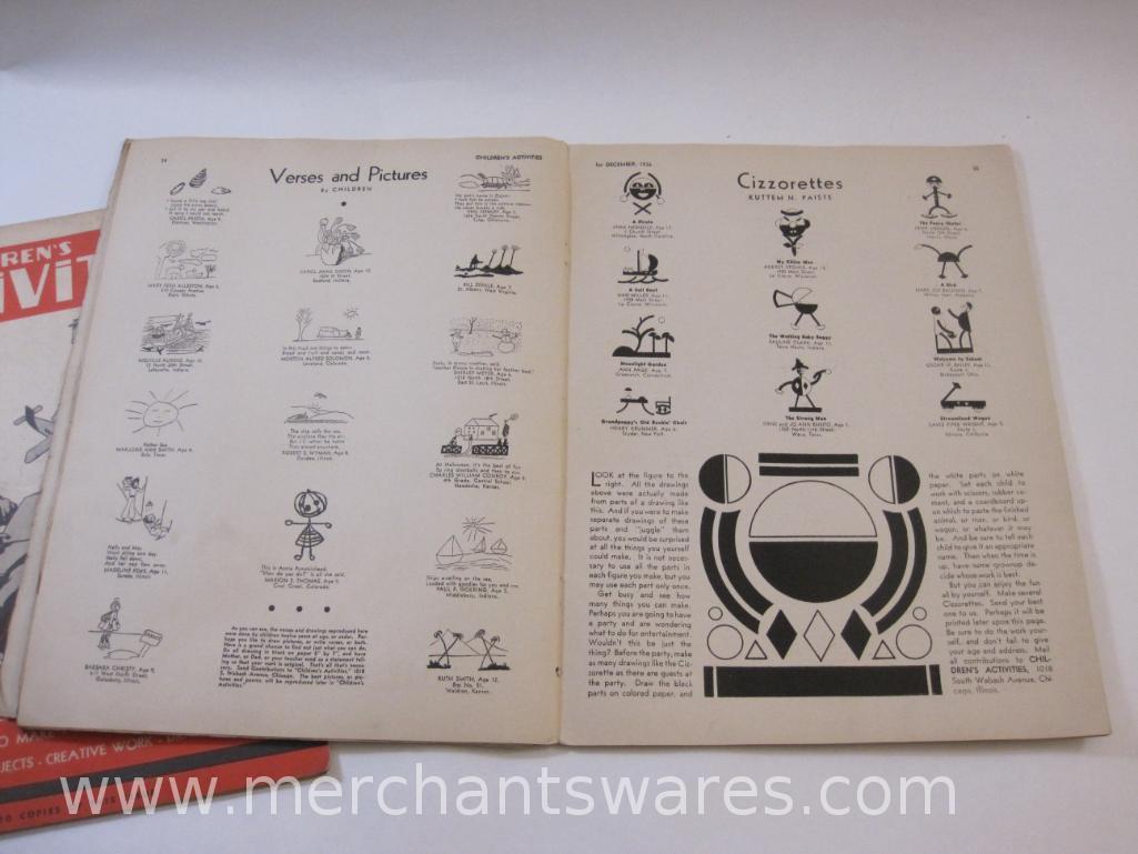 Four Vintage Children's Books including Children's Activities December 1936 and December 1941, Walt