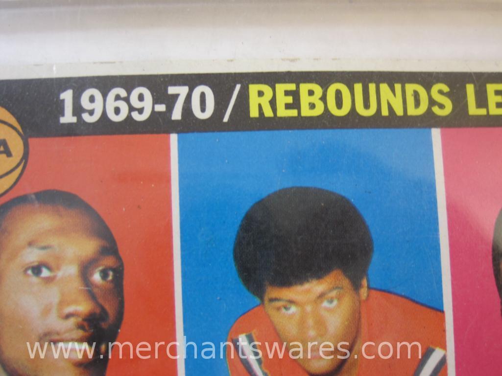 1969-70 NBA Rebounds Leaders Topps Trading Card including Elvin Hayes, Wes Unseld, and Lew Alcindor