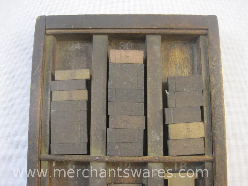 Vintage Printing Block Set of Spaces and Quads in Original Wooden Tray, 4 lbs 8 oz