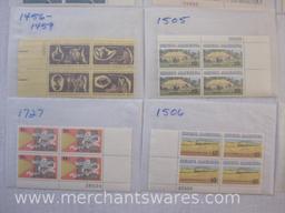 Twelve Blocks of US Postage Stamps including 8c Copernicus (1488), 15c Veterans Administration Fifty