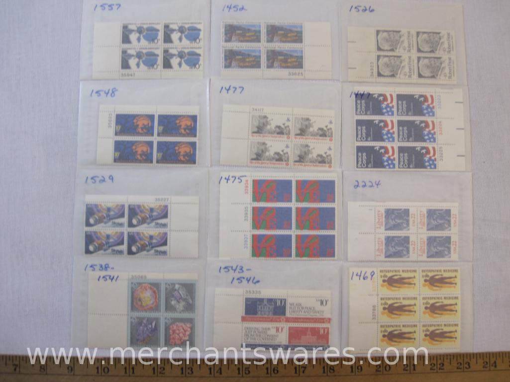 Twelve Blocks of US Postage Stamps including 8c Osteopathic Medicine (1469), 8c Peace Corps (1447),