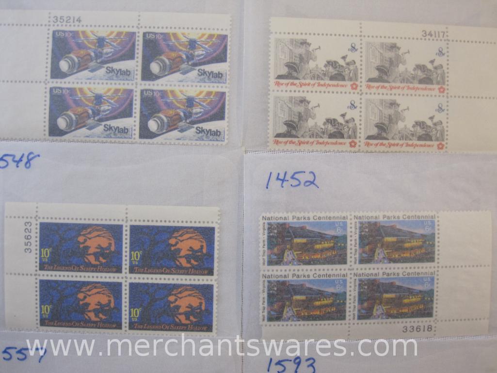 Twelve Blocks of US Postage Stamps including 8c Peace Corps (1447), 11c Freedom of the Press (1593),