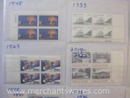 Twelve Blocks of Four US Postage Stamps including 13c Capt James Cook (1733), 20c Architecture USA