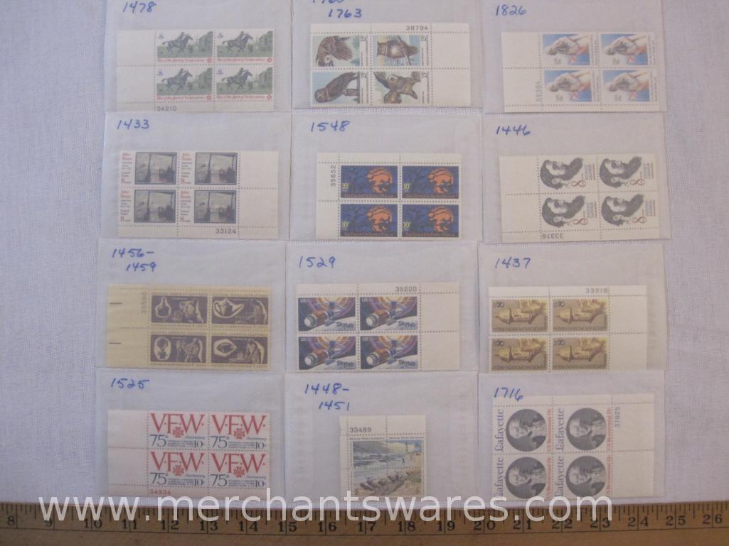 Twelve Blocks of US Postage Stamps including 10c 75th Anniversary VFW (1525), 2c National Parks