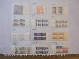 Twelve Blocks of US Postage Stamps including 20c Cacti (1942-1945), 20c LOVE Flowers (1951), 13c