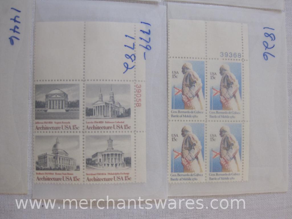Twelve Blocks of US Postage Stamps including 8c San Juan Puerto Rico (1437), 8c John Sloan (1433),