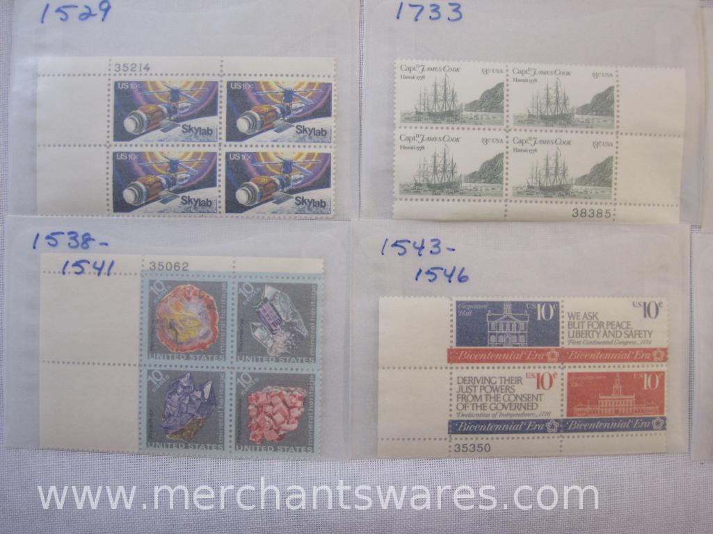 Twelve Blocks of US Postage Stamps including 10c Minerals (1538-1541), 10c The Legend of Sleepy