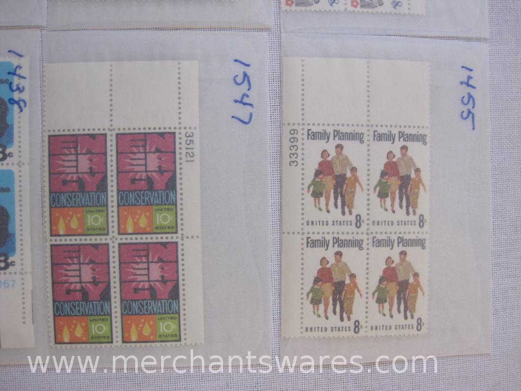 Twelve Blocks of US Postage Stamps including 13c Capt James Cook (1733), 8c Prevent Drug Abuse