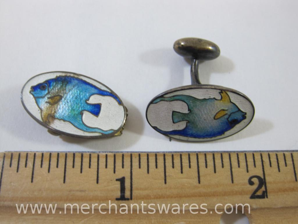 Assorted Vintage Enameled Cufflinks, See Pictures