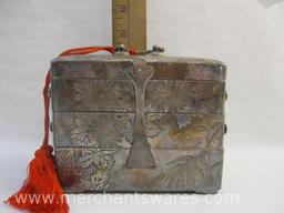 Beautiful Sterling Silver Latching Expandable Velvet Lined Trinket Box with Exterior Box, 2lb ship