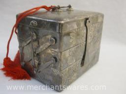 Beautiful Sterling Silver Latching Expandable Velvet Lined Trinket Box with Exterior Box, 2lb ship