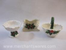 Three Ceramic Christmas Items including Basket, Sleigh and more, 1 lb 8 oz