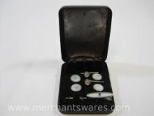 Vintage Silvertone Cuff Link, Shirt Studs, and Tie Clip Set in Box. See Pictures