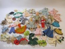 Lot of Vintage Dolls and Doll Clothes, some marked Hong Kong and more, see pictures, 2 lbs 6 oz