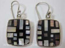 Pair of Sterling Silver Earrings with Black and Mother of Pearl Accents