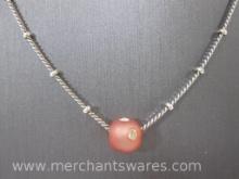 Sterling Silver Chain Necklace with Sparkling Pendant, approx 16 Inches Long