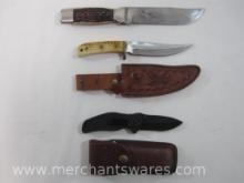 Three Knives includes NAHC Folding with Leather Belt Holder, Chipaway Cutlery with Belt Sheath and