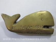 Vintage Brass Save The Whales Belt Buckle 4 oz